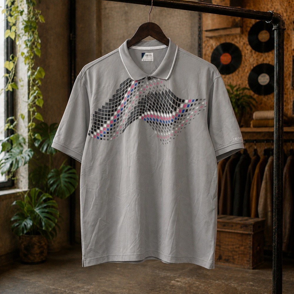 IZOD Golf Mens XXL Gray Geometric Pixel Print Performance Polo Shirt